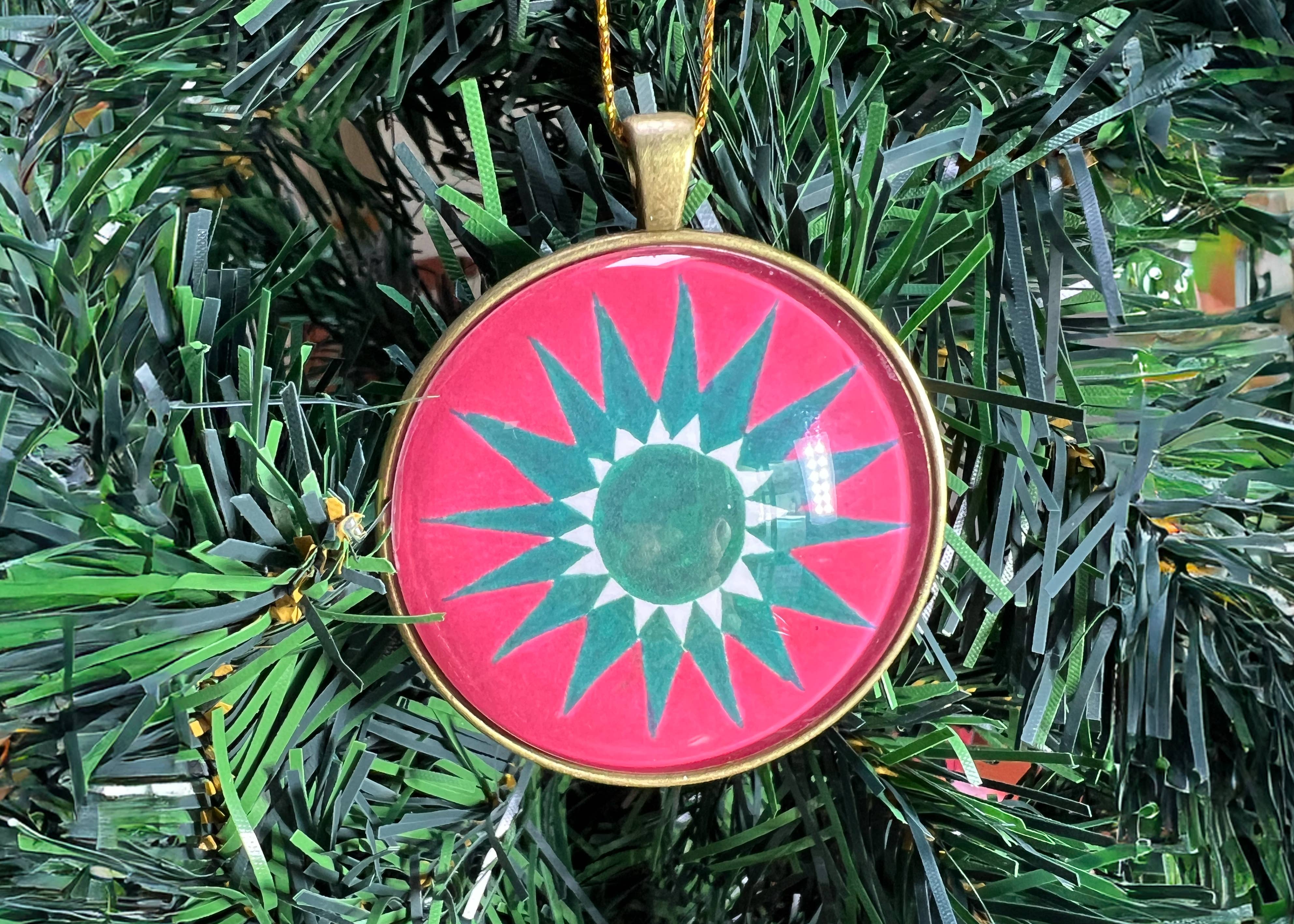 Quilt Design Jewelry - Wholesale Ornament - Poinsettia Design Christmas Ornament,  Green/Red0