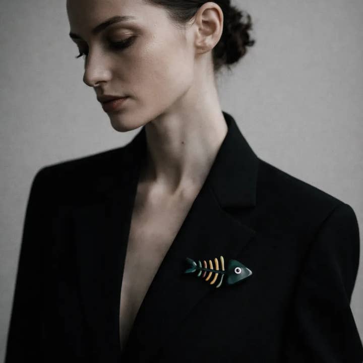 Magnetic Fish Skeleton Brooch Pin for wholesale by Miss Minna