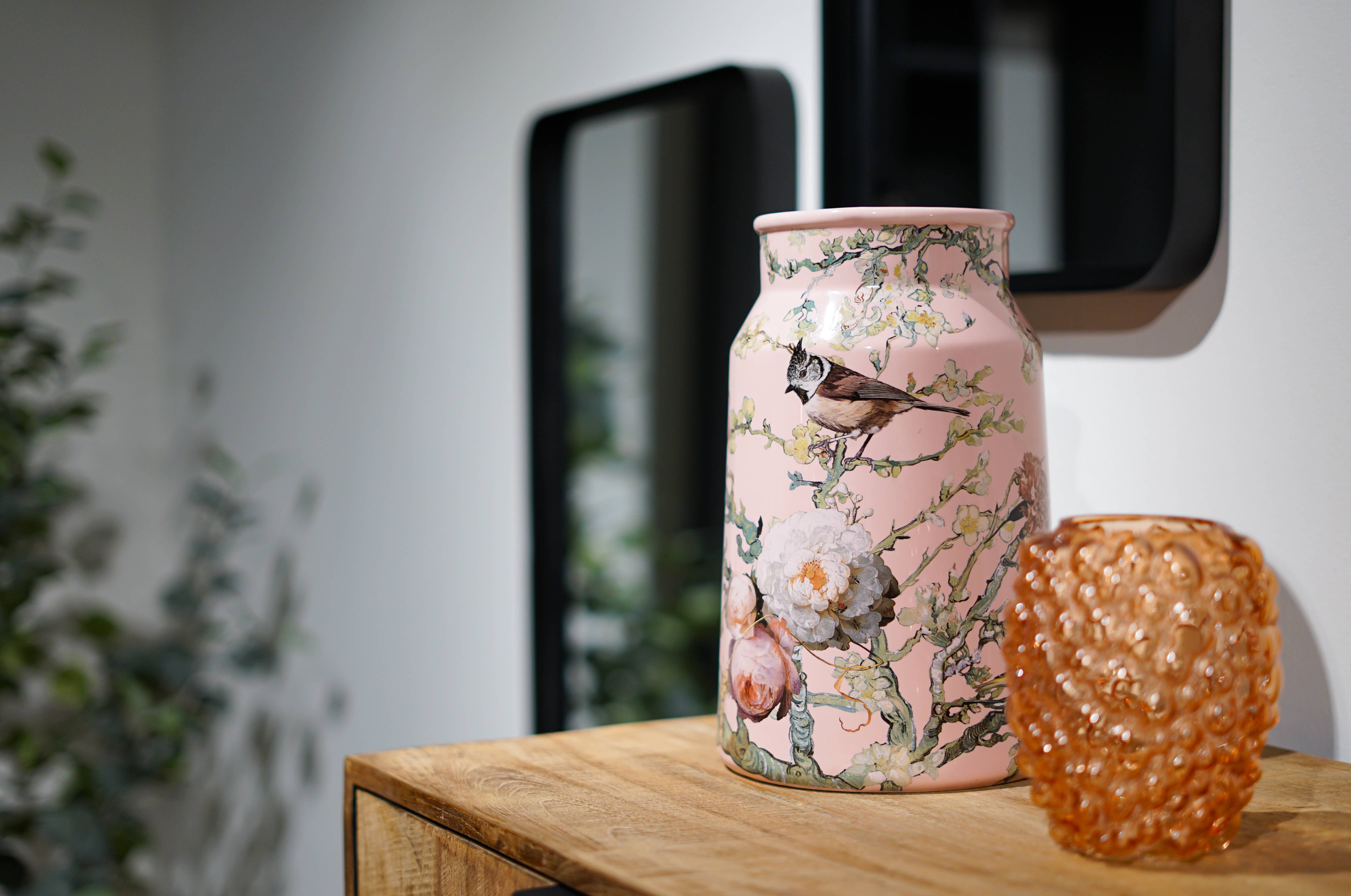 Heinen Delfts Blauw - Wholesale Vase - Milk can vase forest birds pink1