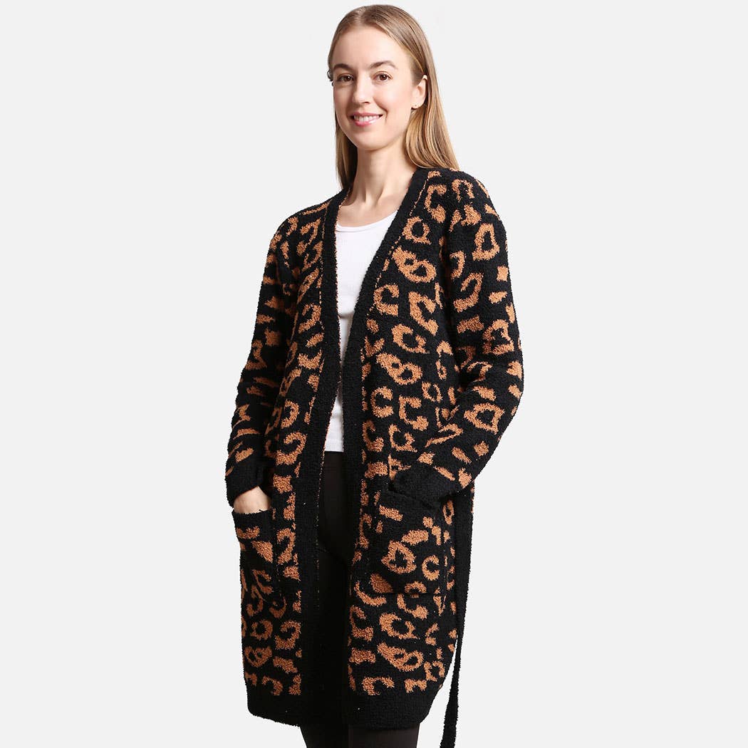 Fashion City - Venta al por mayor Bata - Mujer - Bata suave para mujer con estampado de leopardo, bolsillos y cinturón21