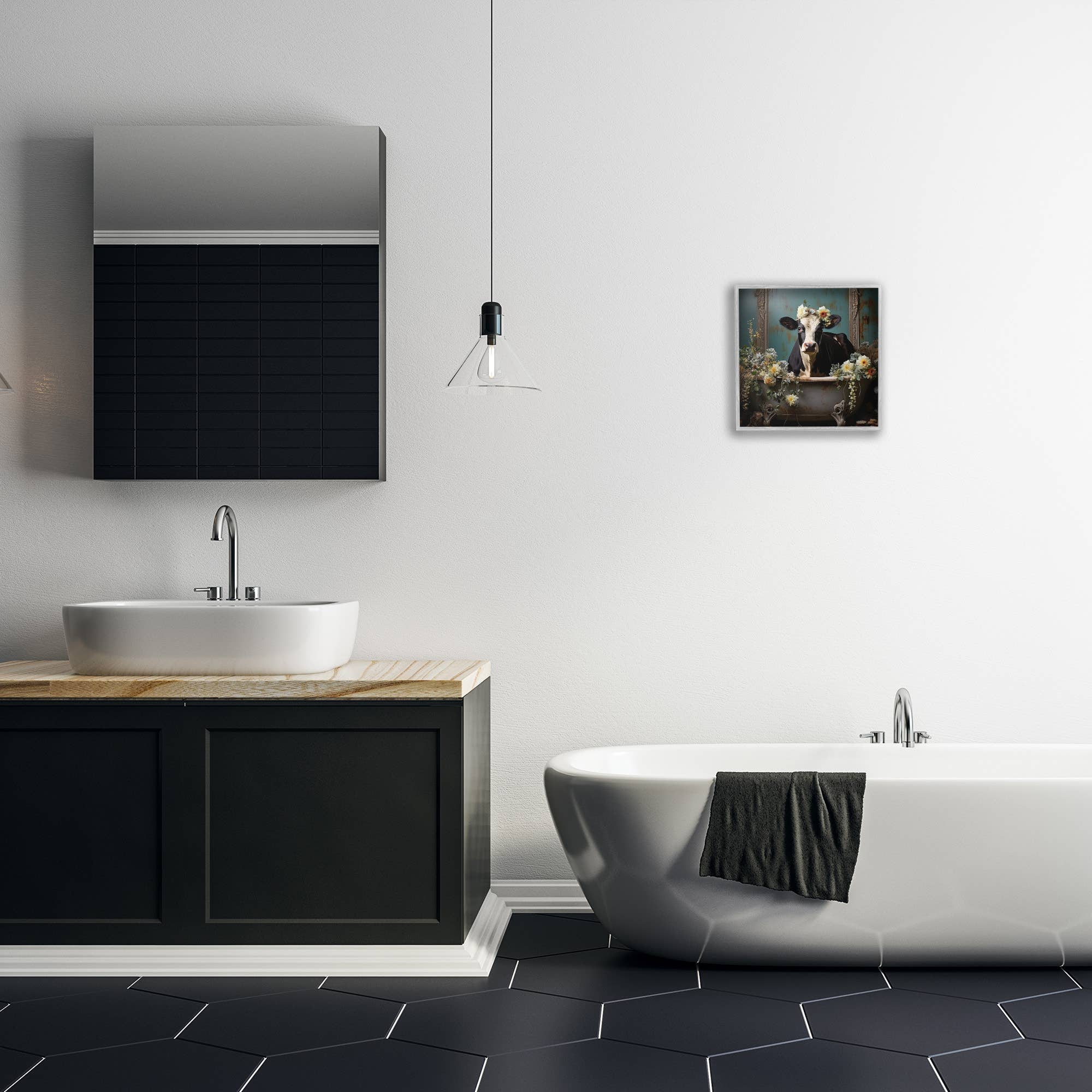 Stupell Industries – wholesale Konsttryck – Vintage ko i badkar inramad10