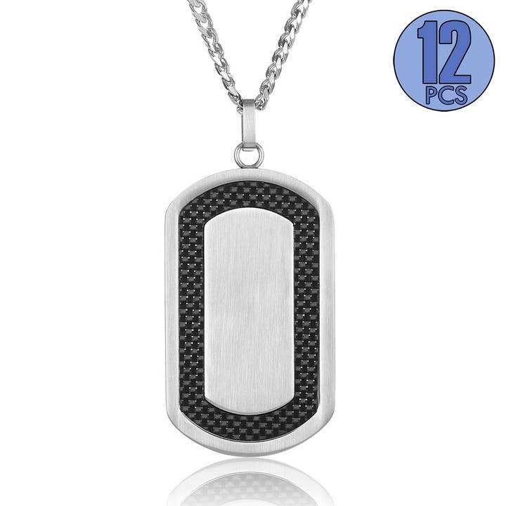 DOZEN DEAL Graveerbaar stalen hondenpenning met koolstofvezelranden voor wholesale door West Coast Jewelry