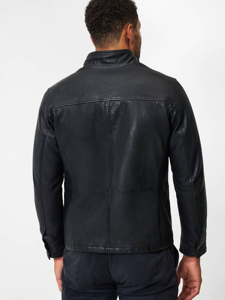 black Classic Men's Leather Jacket Stefano - Lamb Nappa Leather for wholesale on Faire3