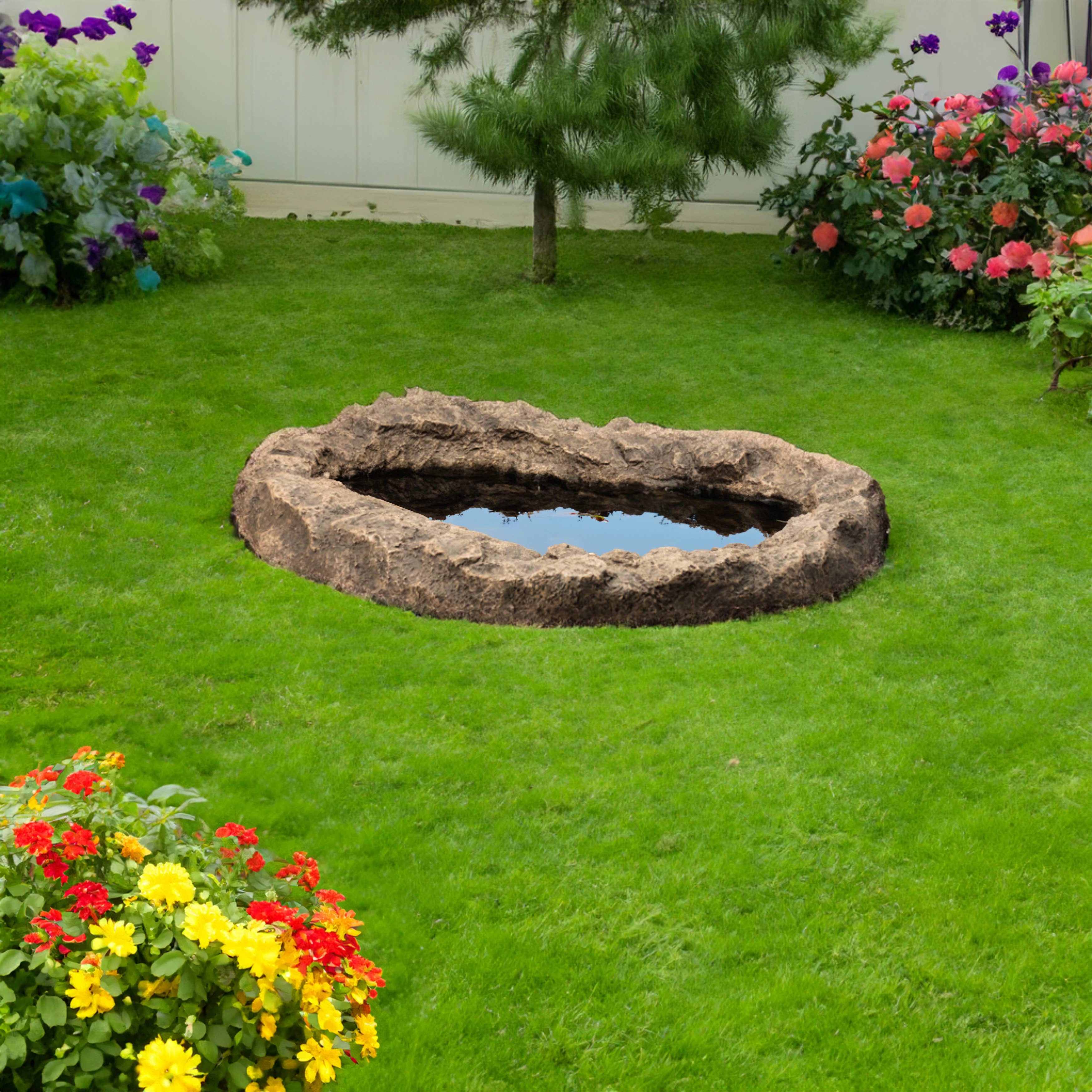 Quickway Imports - Wholesale Outdoor Ornament/Decor - Faux Rock Fiberglass Garden Decorative Water Pond, Sandstone2