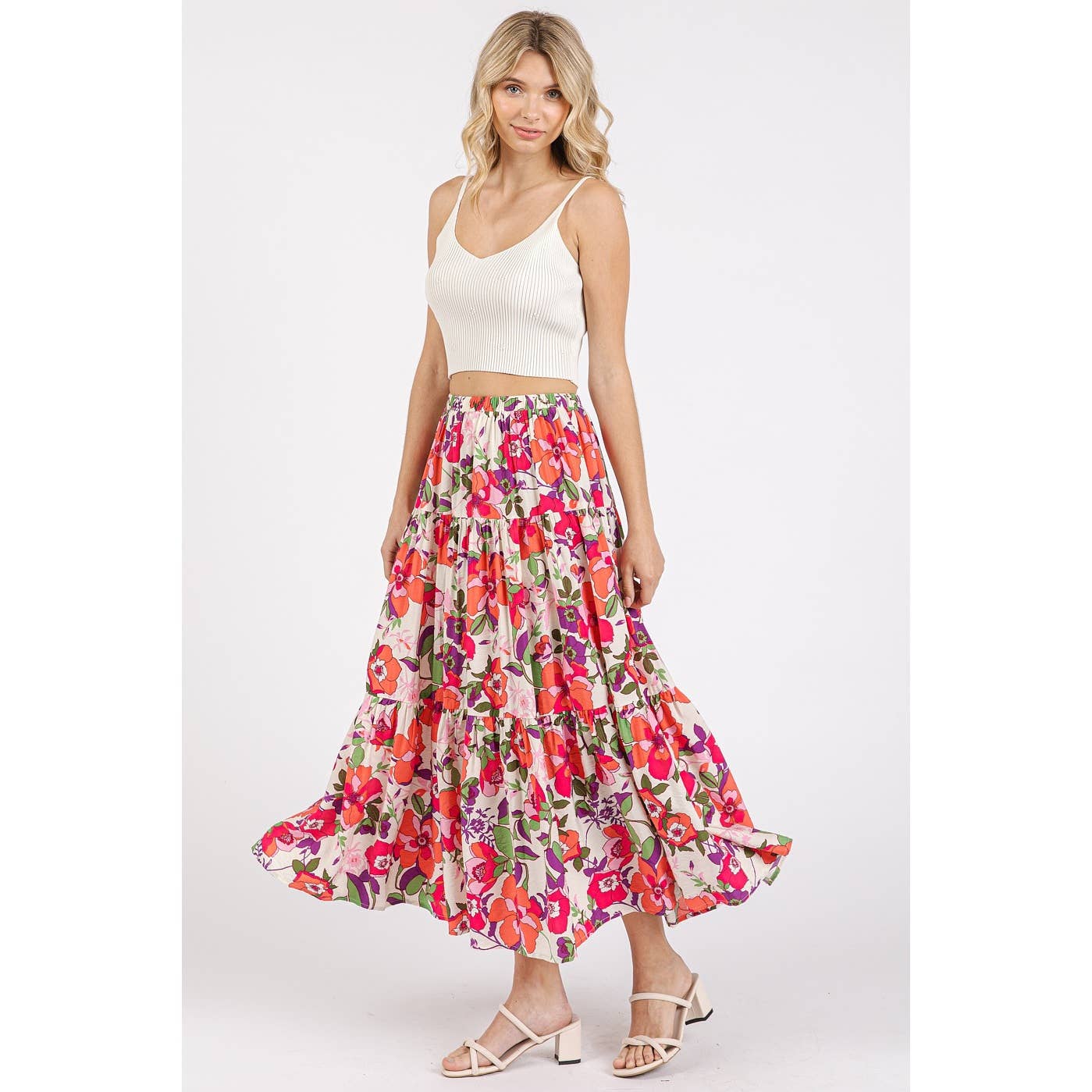 mittoshop - Wholesale Skirt - Women's - FLOWER PRINT ELASTIC WAIST TIERED MAXI SKIRT4