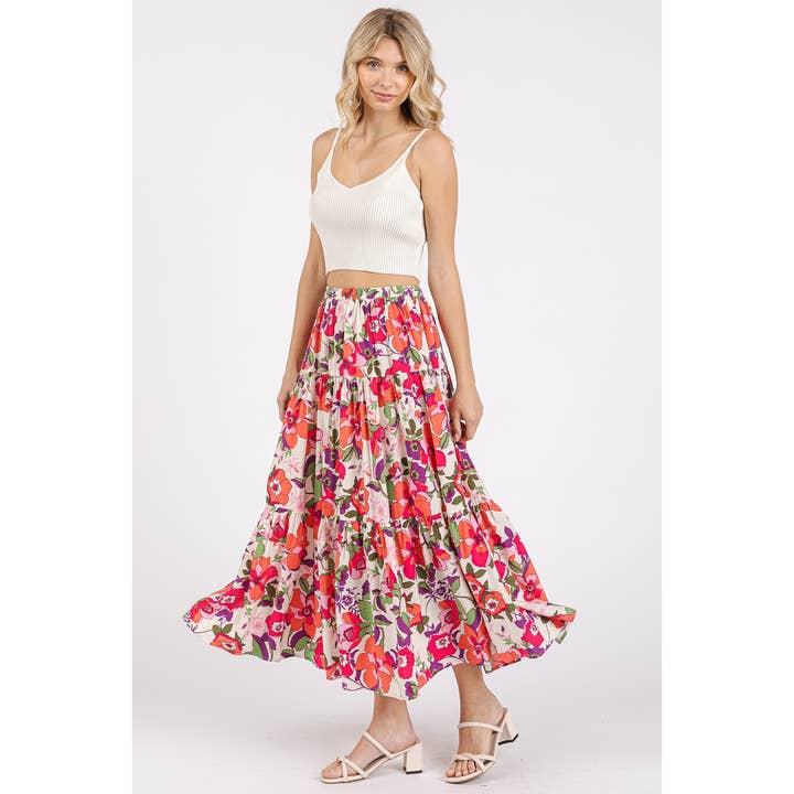 mittoshop - Wholesale Skirt - Women's - FLOWER PRINT ELASTIC WAIST TIERED MAXI SKIRT4