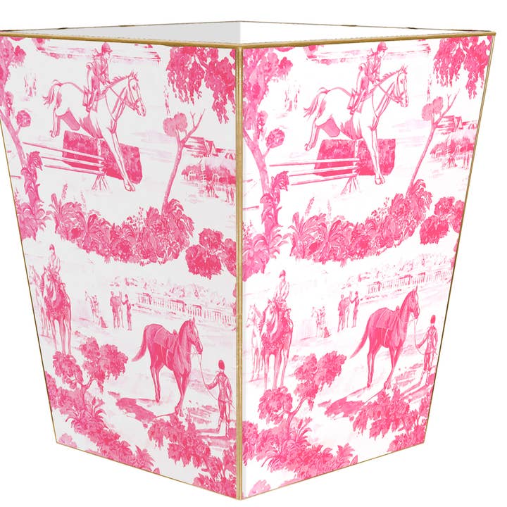 Marye-Kelley - Wholesale Trashcan/Trash Bin - WB9238-Pink Equestrian Toile Wastepaper Basket1