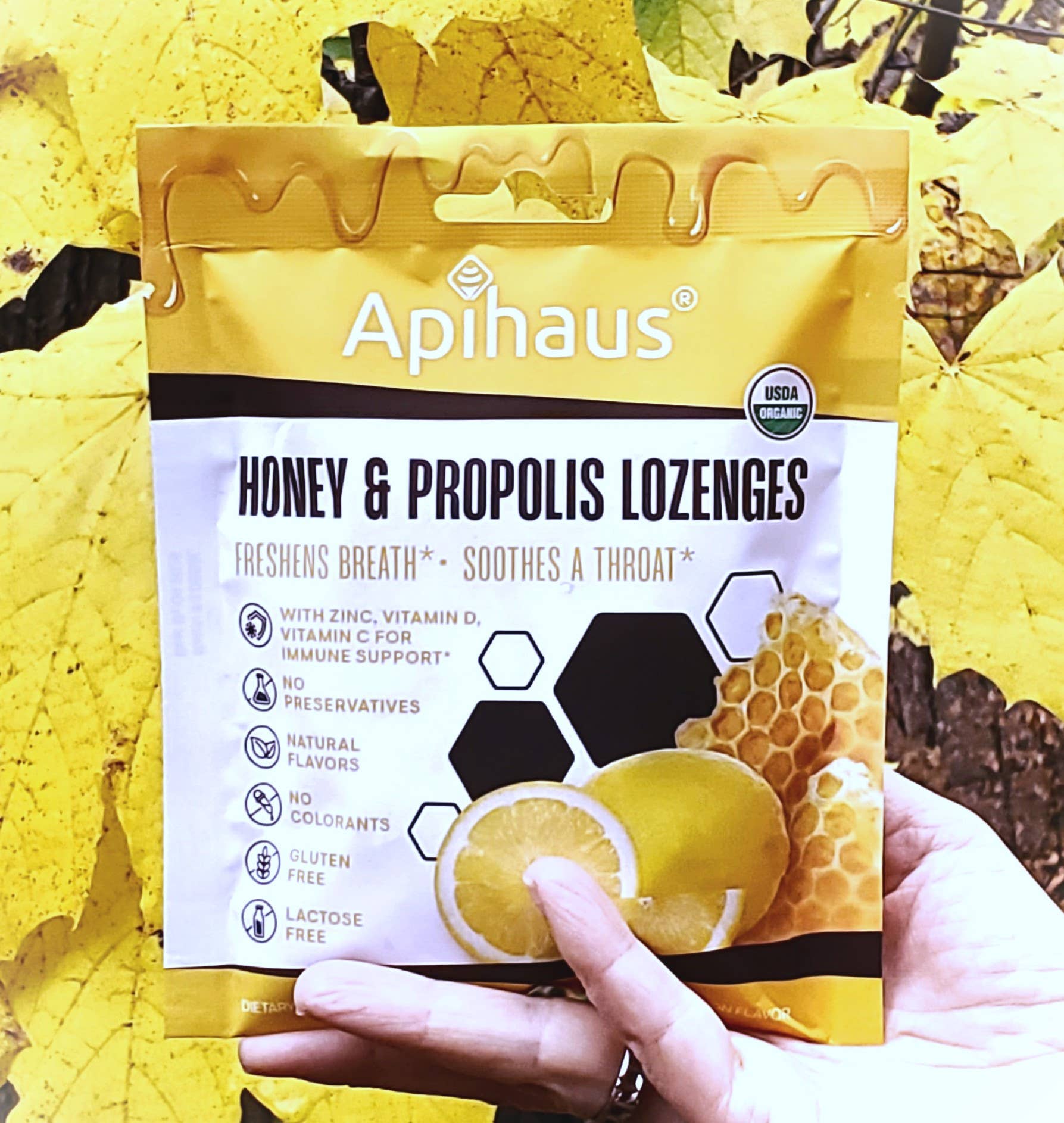 Vando Naturals - Wholesale Lozenges/Cough Drops - Apihaus Honey and Propolis Lozenges Lemon Flavor  20 pcs6