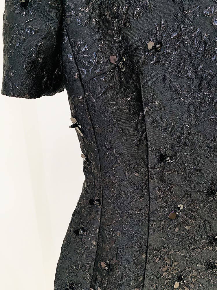 Fushcia DR071 Jacquard Beading Short-sleeved Dress for wholesale on Faire10