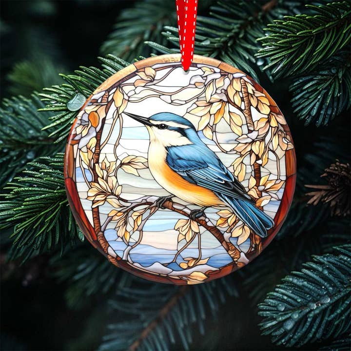 Peeping Tom's Cottage - Wholesale Ornament Set - Avian Elegance - Winter Birds of North America Collection of Stained Glass styled Porcelain Ornaments for Festive Decor4