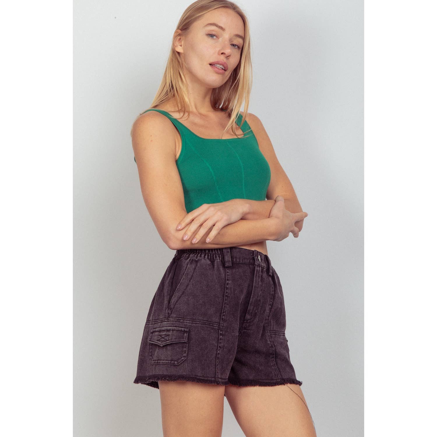 Apolline – wholesale Shorts – Women’s – Washed Cotton Twill Denim Cargo Shorts14