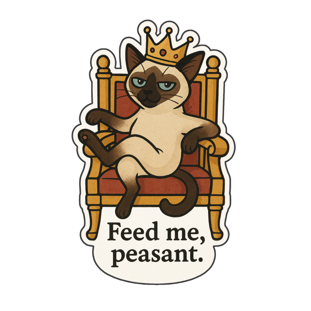 Slightly Askew Art - Wholesale Sticker - Siamese Cat Sticker - Feed Me, Peasant2