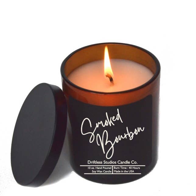 Driftless Studios - Wholesale Jar/Filled Candle - Smoked Bourbon Soy Candles - 10 oz. Jar With Lid Black Label