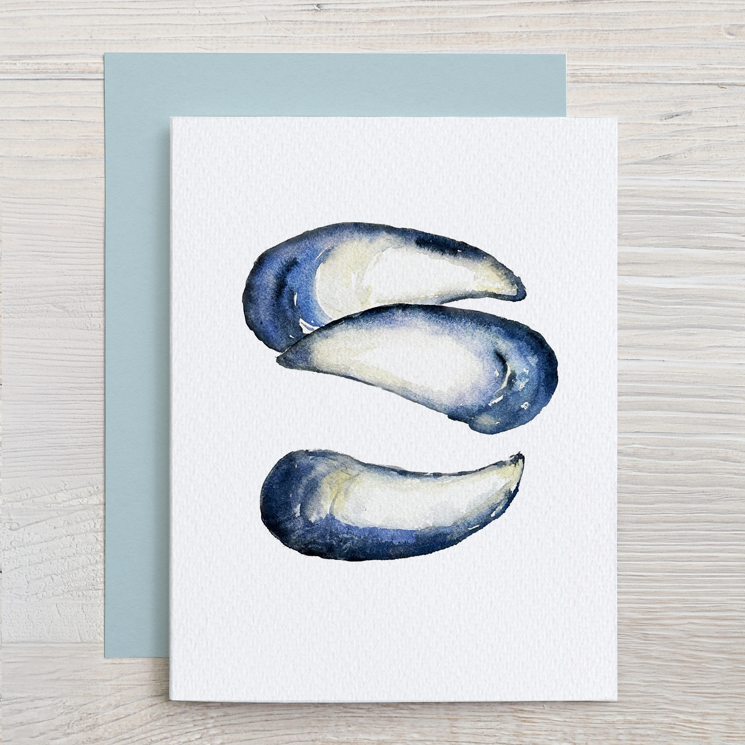 Waterline Studio - Wholesale Stationery/Notecard Set - Blue Shells Watercolor Note Card Set (Mussels, Oysters, Clams)2