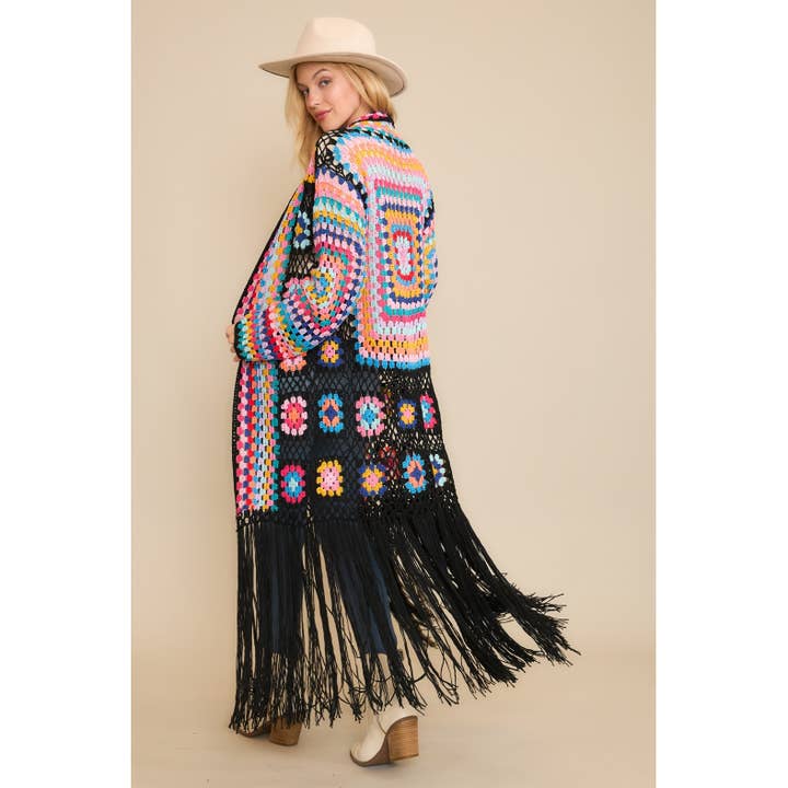 Sweet Generis - Wholesale Cardigan - Women's - COLORFUL CROCHET FRINGE CARDIGAN DUSTER
