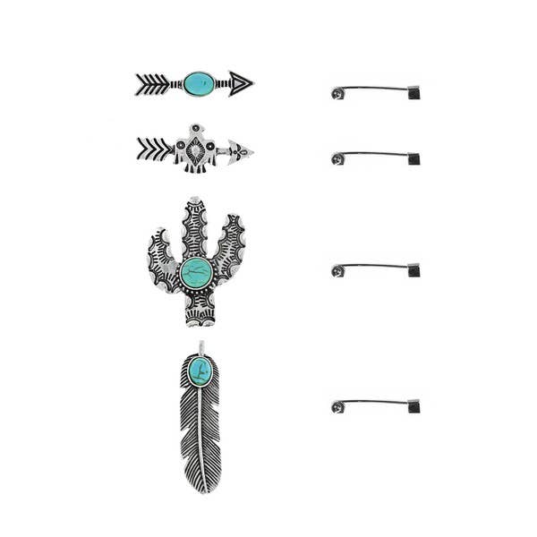 anbfashion - Wholesale Brooch - 4-PACK WESTERN ASSORTED STONE BROOCH PIN SET1