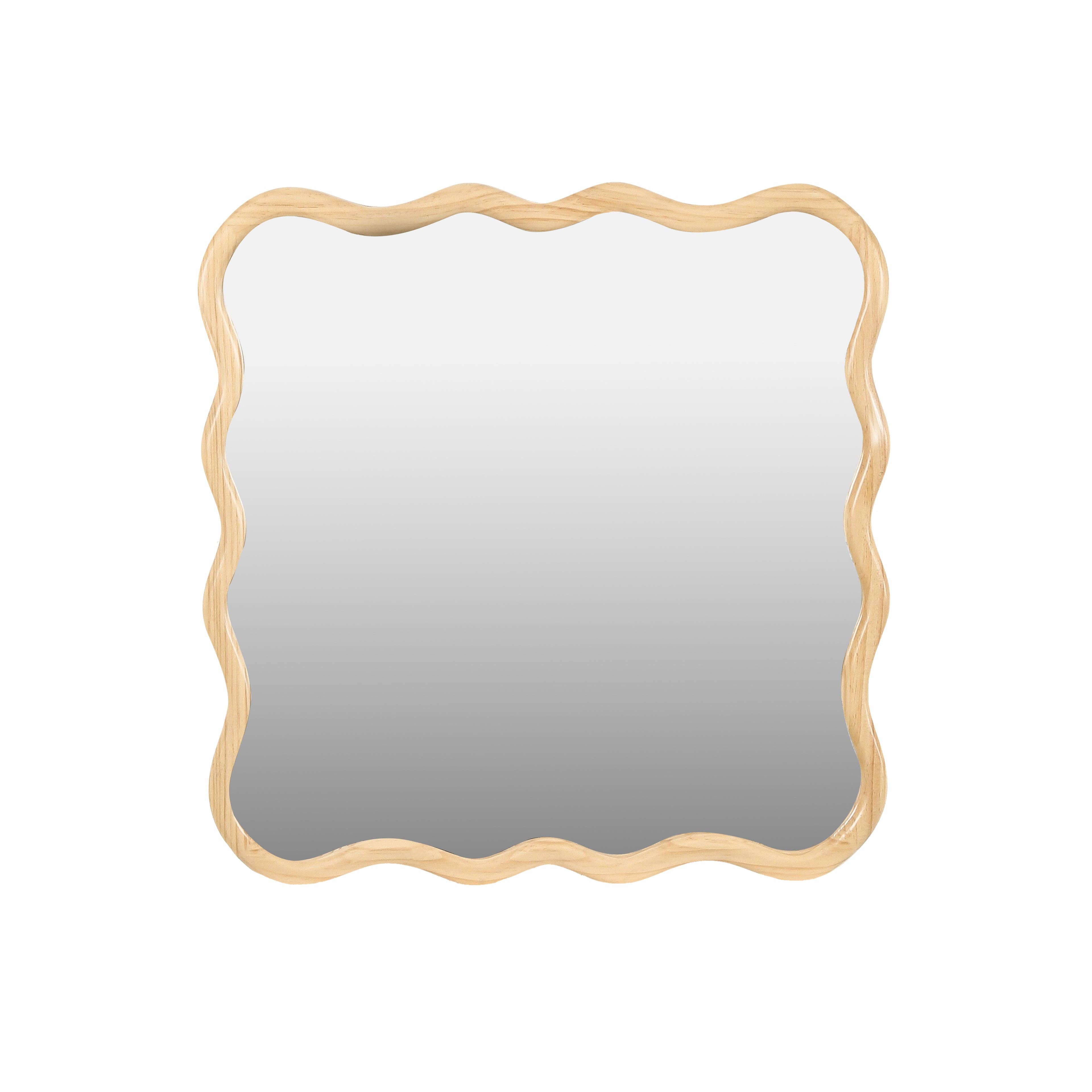 Orange County Decor - Wholesale Wall Mirror - Solid Wood Wavy Square Mirror Natural Wood 36" X 36" Modern Mirror Wall Decor For Bathroom, Bedroom, Living Room, Dining Room, Cloakroom, Entryway Natural Wood Glass Solid Wood13