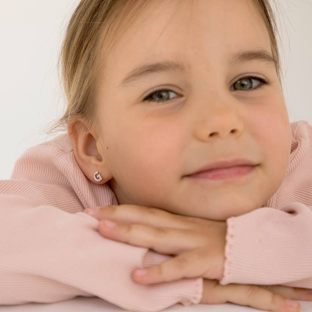 In Season Jewelry - Wholesale Earrings - Kids - CZ Letter Initial Girls / Kids Earrings - Sterling Silver15