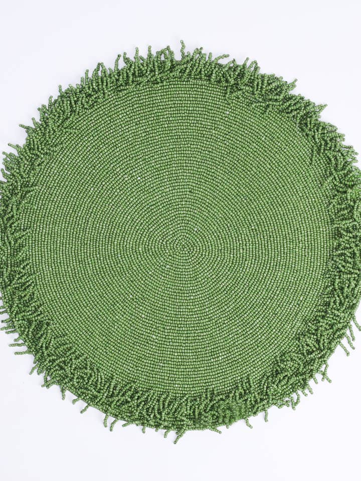 Set de table perlé à franges vertes pour la vente par Tiramisu