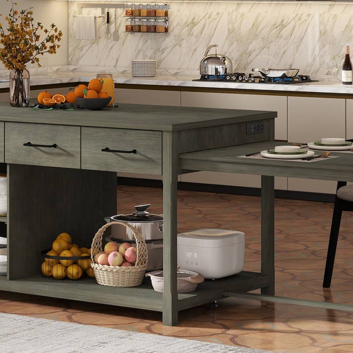 HOMYCASA DESIGN INC - Wholesale Kitchen Storage/Organizer - Extendable Kitchen Island with Power Outlets & Storage22