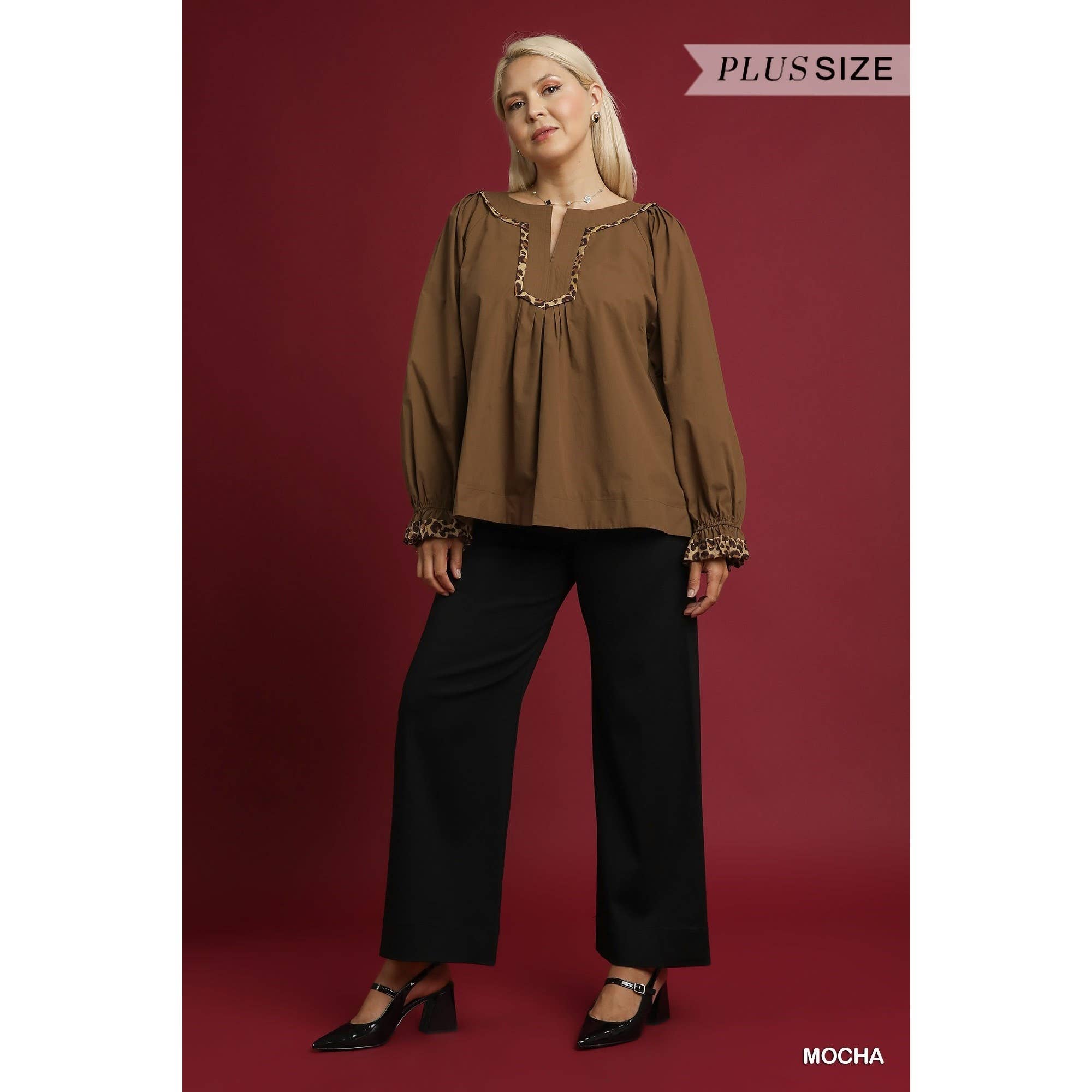 STYLE USA - Wholesale Shirt - Women's -  PLUS Leopard Trim Blouse14