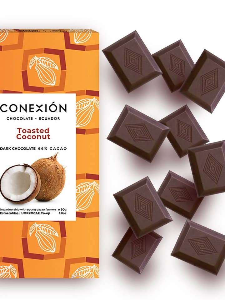 Toasted Coconut 66% Bar: Dark Chocolate for wholesale by Conexión Chocolate