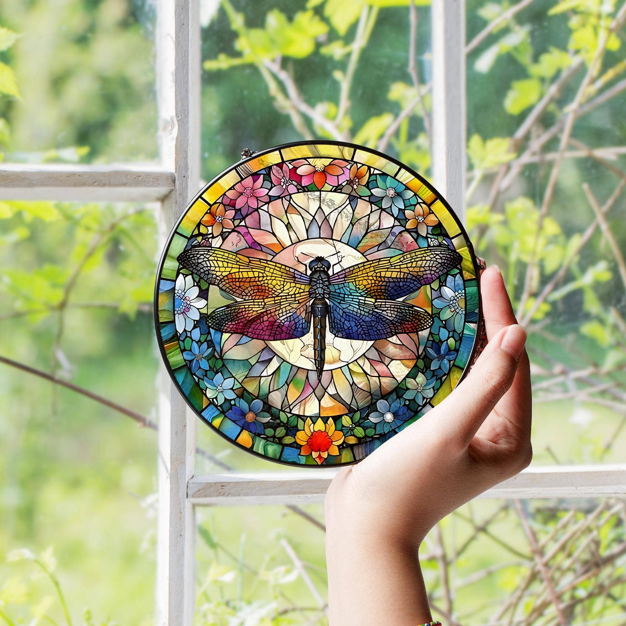 NVC Ecommerce LLC - Wholesale Suncatcher - Dragonfly Stained Glass Suncatcher, Floral Window ornament 3
