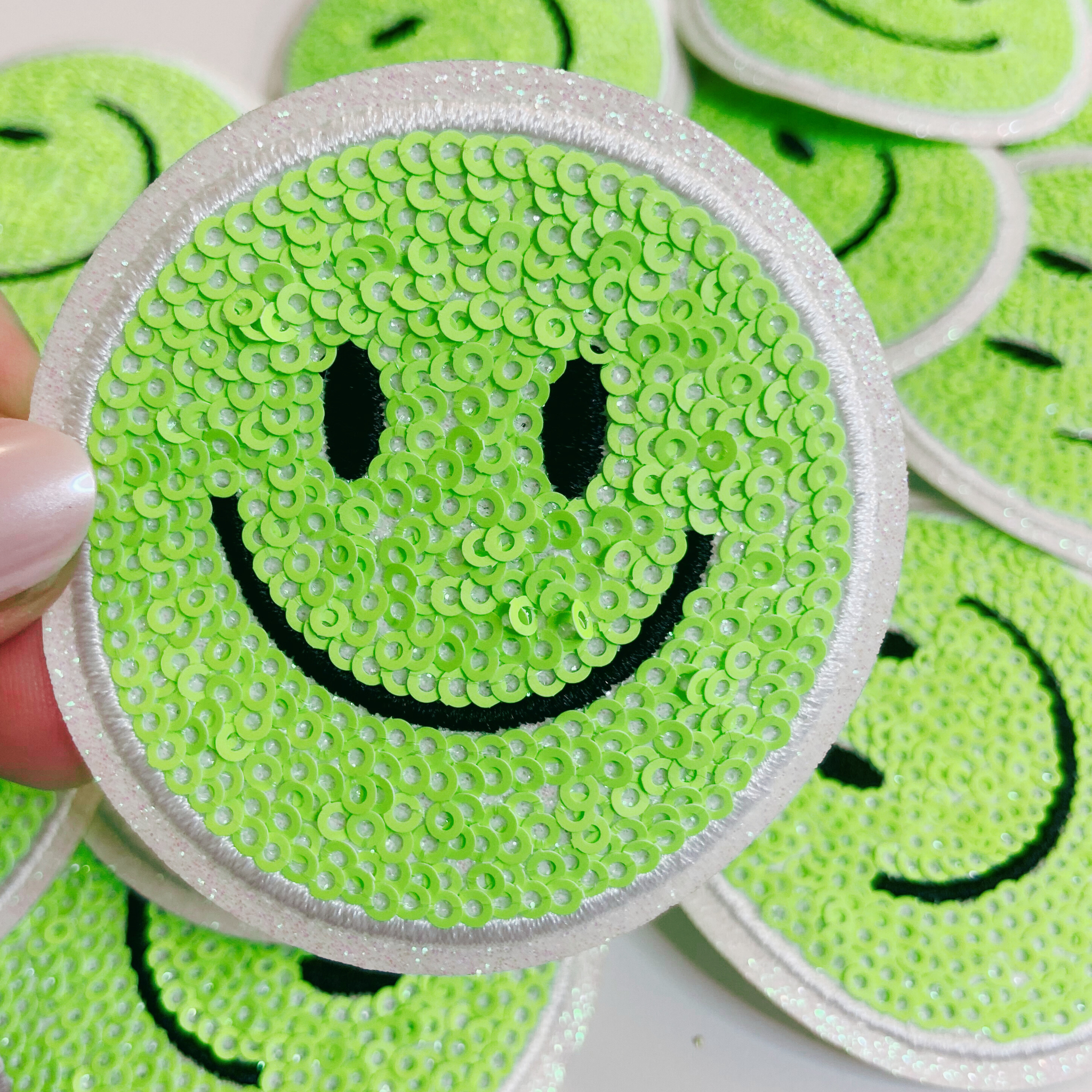 TEELUX - Wholesale Patch - NEON Sequin Smiley Face Patch - 2.5" x 2.5"  - hat Patch5