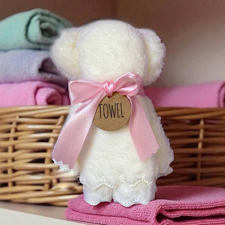 Bear Bath Towel in White for wholesale by Dabble Doll
