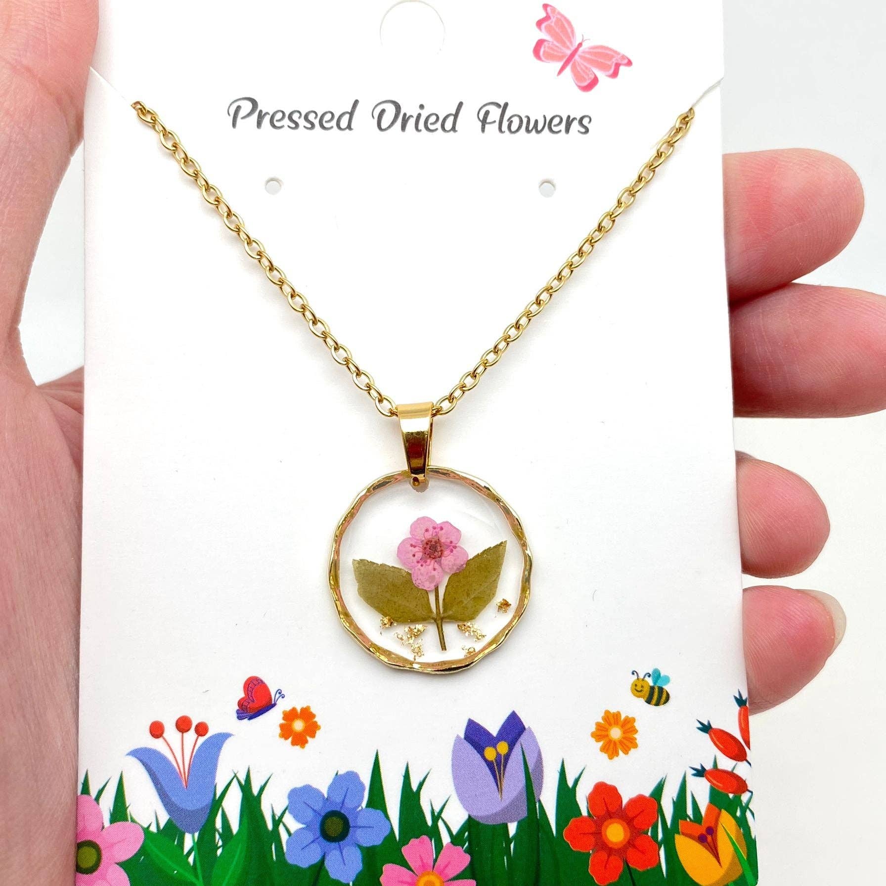 Mio Queena - Wholesale Pendant/Charm Necklace - Dried Flowers Floral Irregular Round Pendant Necklace - PDF6