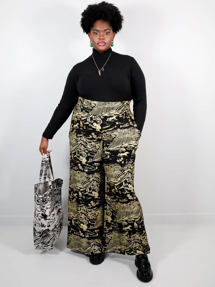 Gold on Black Shadow Canyon Wide Leg Pants for wholesale by Thief and Bandit