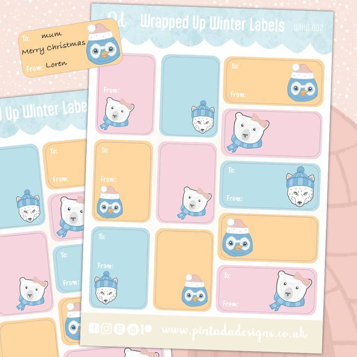 Wrapped Up Winter Gift Labels for wholesale by Pintada Designs