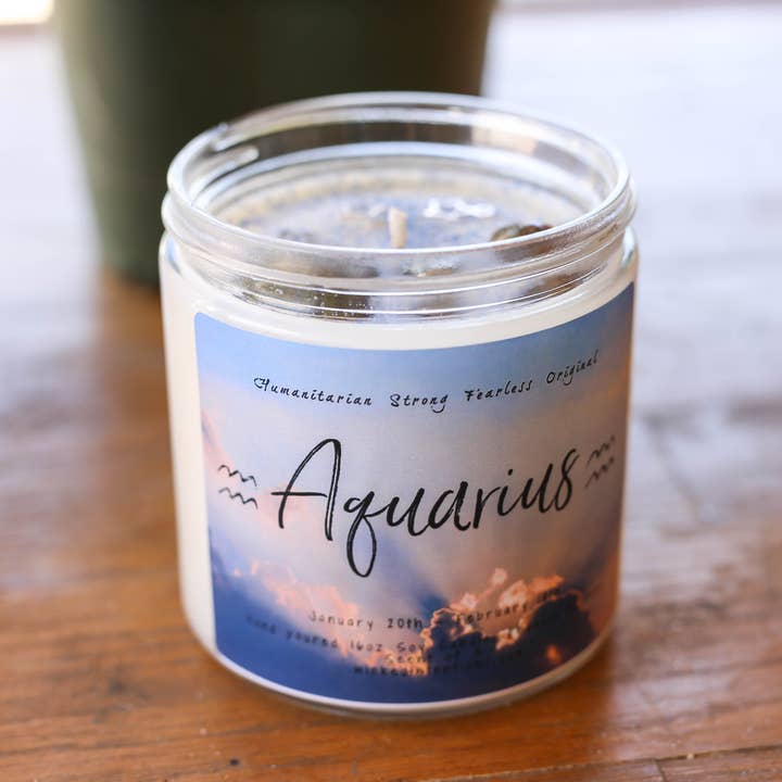 Aquarius 16OZ Zodiac Candle for wholesale by Wicked Intentions Gifts LLC