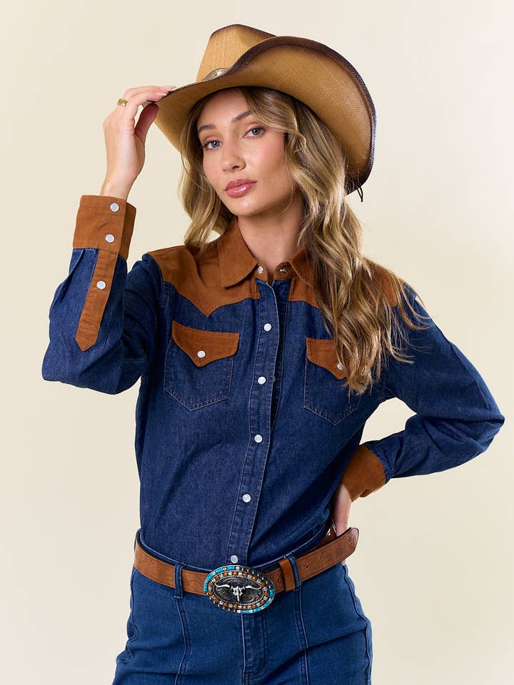 SIT3947A CHEMISES WESTERN EN VELOURS CÔTELÉ ET EN DENIM pour la vente par Saints & Hearts