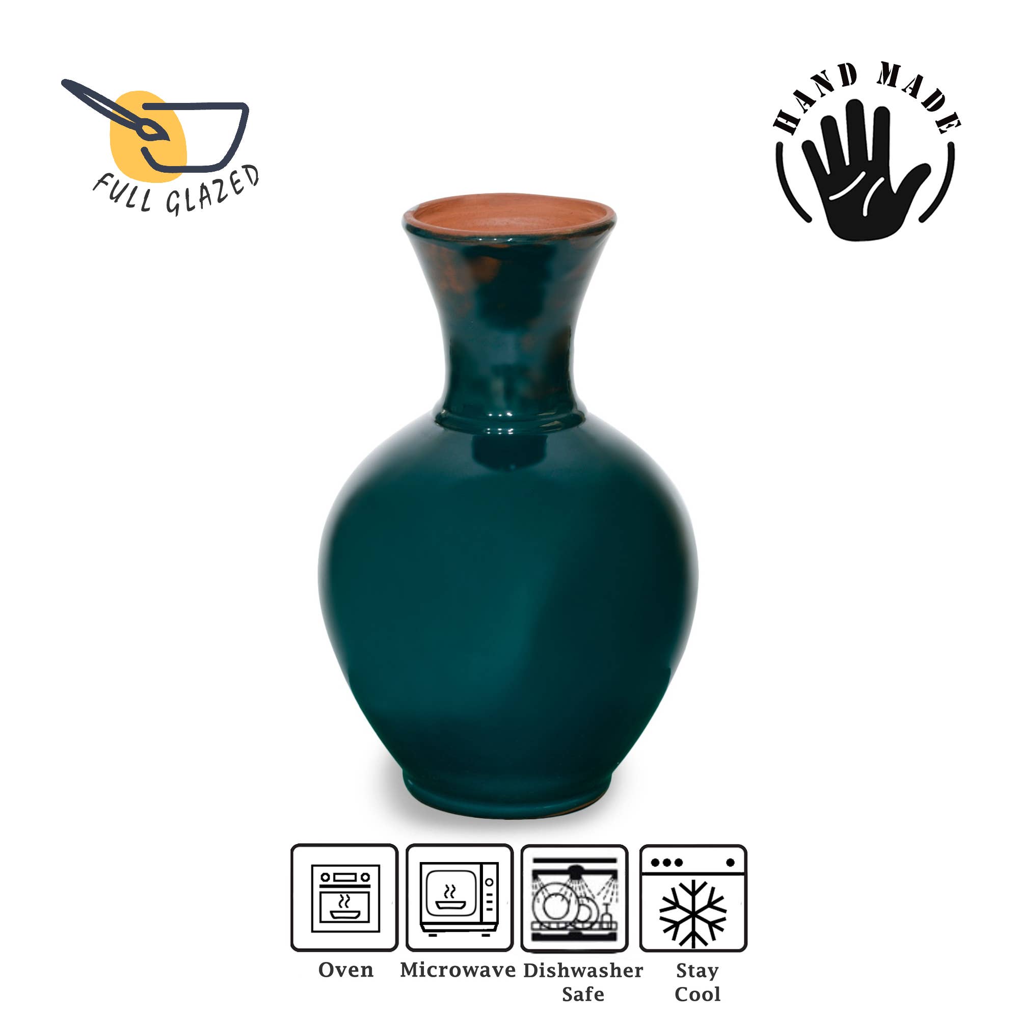 Hakan – wholesale Vase – Glazed Clay Vase, Water Pitcher, Traditional Mud Jug, 76 oz3