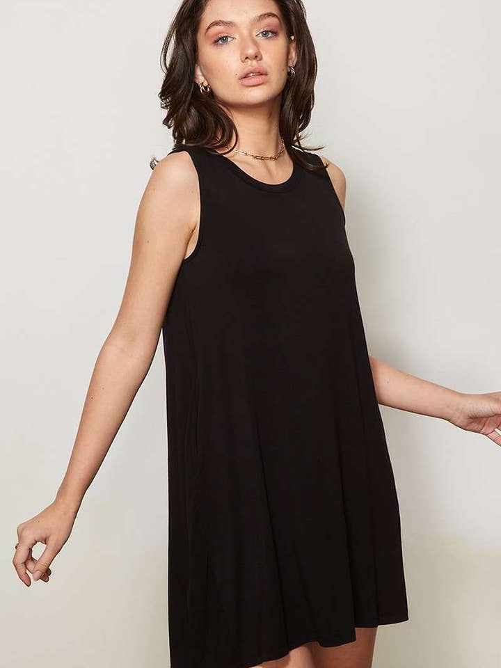 BD7217-BAMBOO ROUND NECK TANK DRESS for wholesale by mittoshop