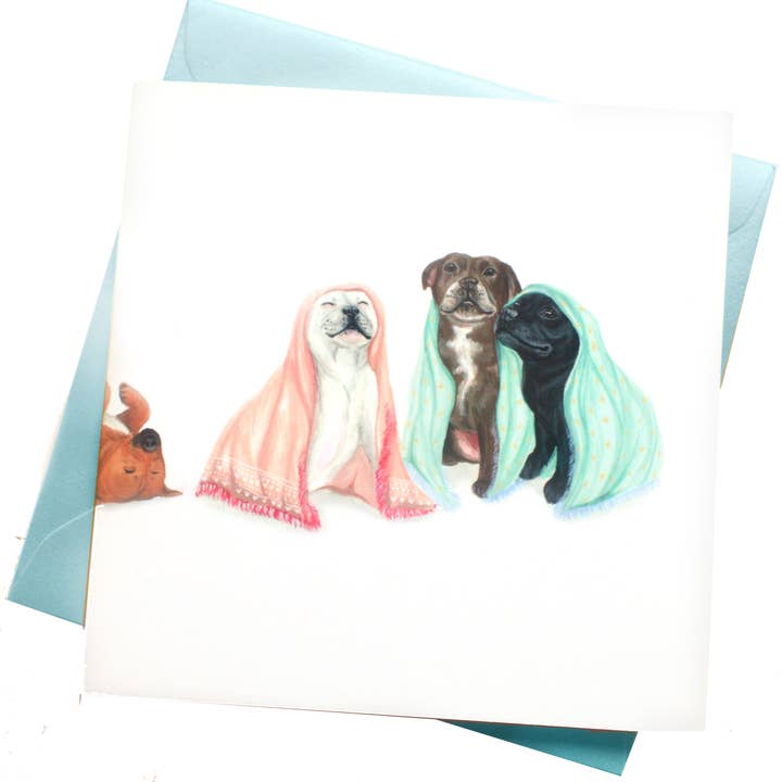 Snuggly Staffies Greetings Card - Illustrated Staffordshire for wholesale by Hannah Farrs