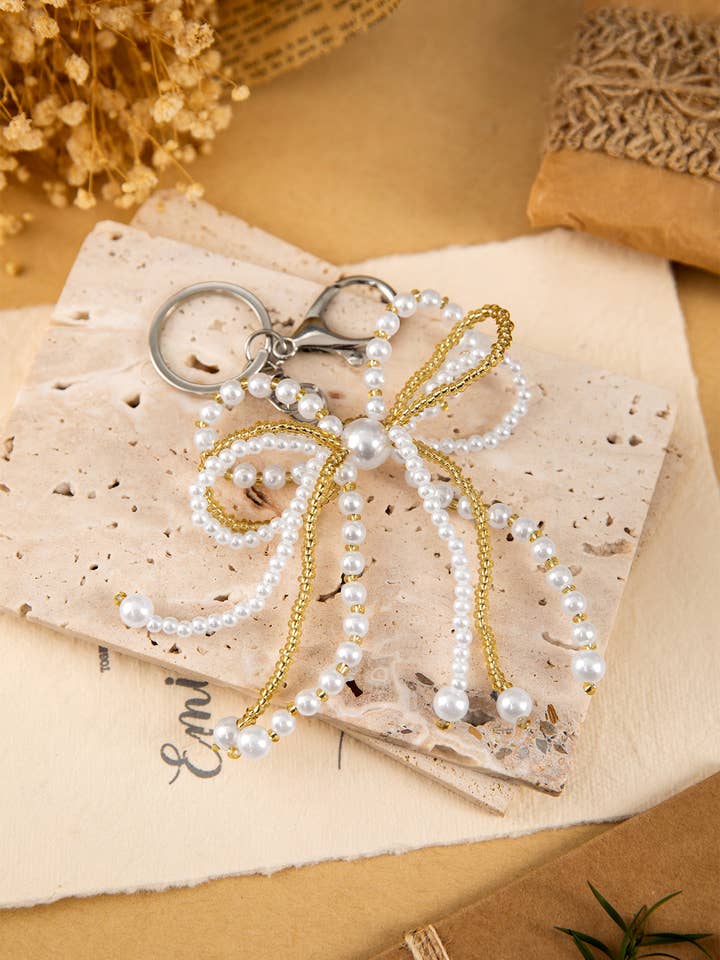 Pearl Bowknot Contrasting Color Keychain for wholesale by 1 the Woman