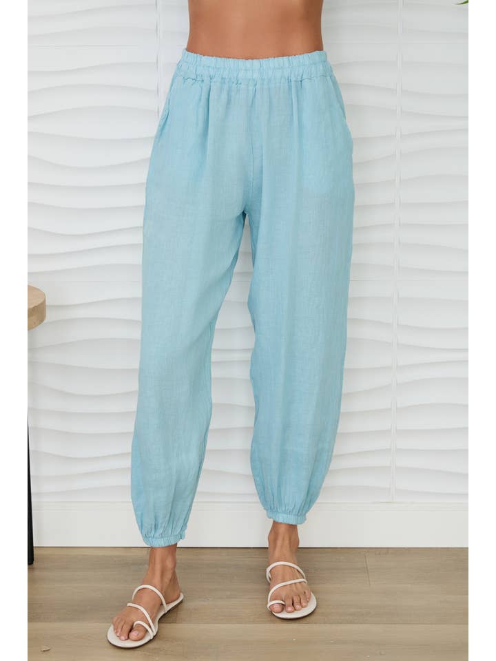MILIO MILANO - Wholesale Pants - Women's - ELASTIC WAIST LINEN PANTS W/CUFFED ANKLES (707108/7042)