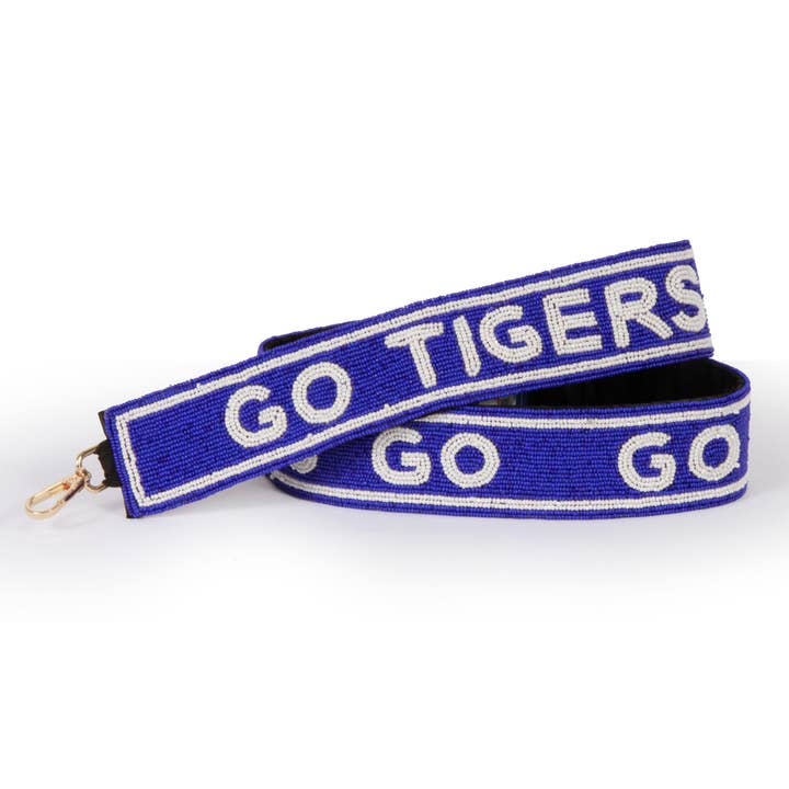 Memphis Tigers Royal and White Beaded Purse Strap by Desden for wholesale by Desden