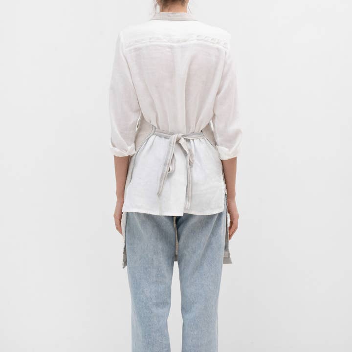 Linen Tales - Wholesale Apron - Grey Blue Wide Stripe Rustic Linen Daily Apron