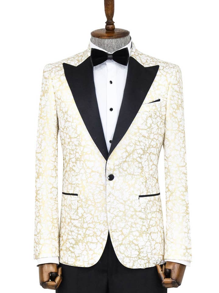 Blazer de Bale Masculino Branco com Lapela Pico Padrão Raiz - Wessi por atacado de Wessi