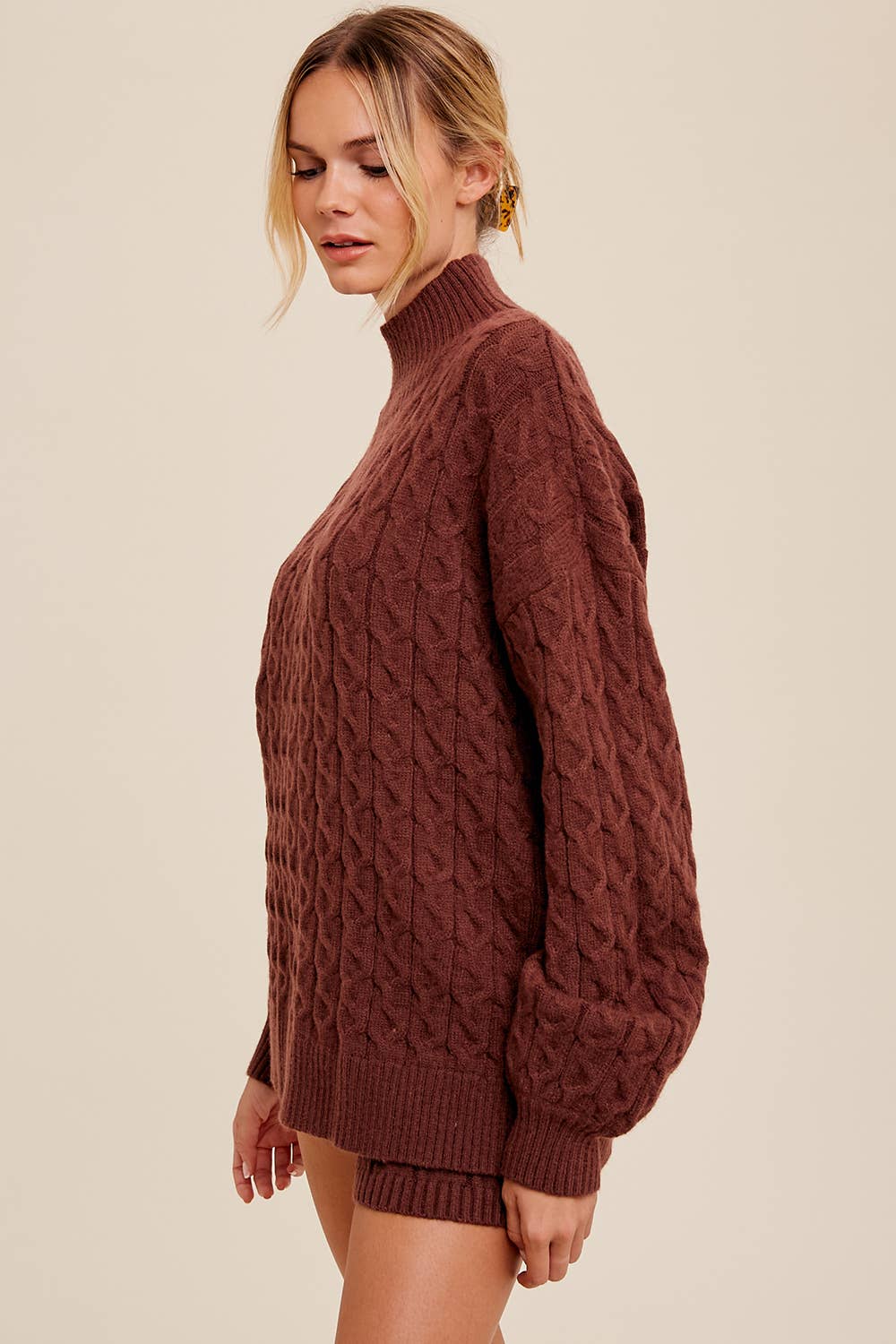 Listicle - Wholesale Lounge Set - Women's - Cable Knit Mock Neck Sweater Set LWSET0135