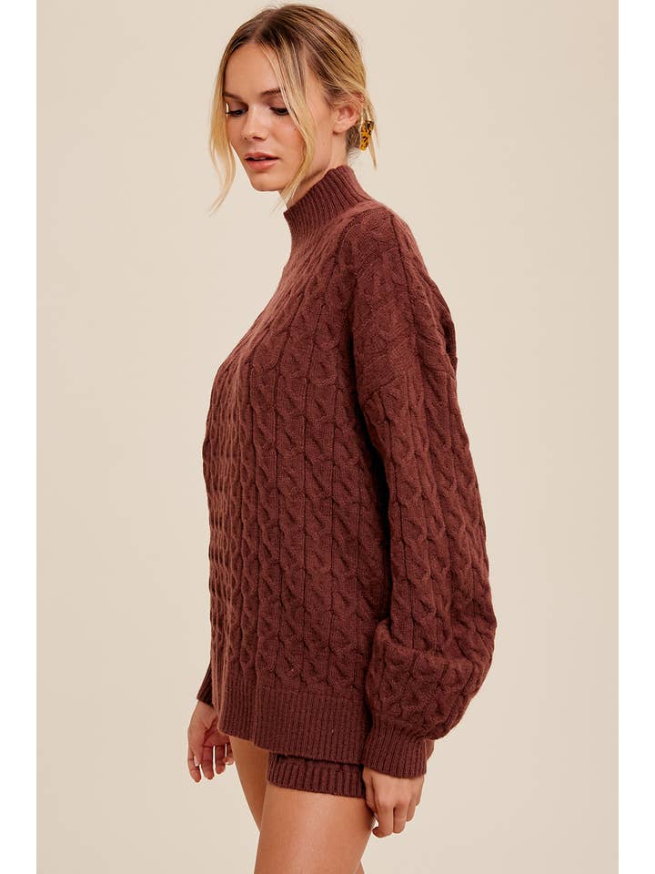 Listicle - Wholesale Lounge Set - Women's - Cable Knit Mock Neck Sweater Set LWSET0135