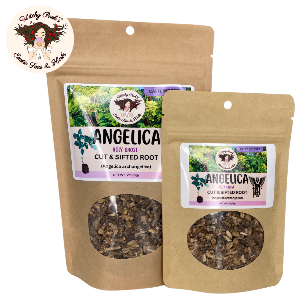 Witchy Pooh's Exotic Teas & Herbs – Chá solto por atacado – Chá de Angélica da Bruxa Pooh - Raiz Cortada e Peneirada, Espírito Santo19