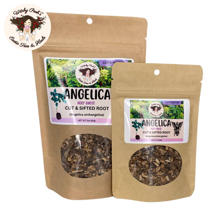 Witchy Pooh's Exotic Teas & Herbs – Chá solto por atacado – Chá de Angélica da Bruxa Pooh - Raiz Cortada e Peneirada, Espírito Santo19