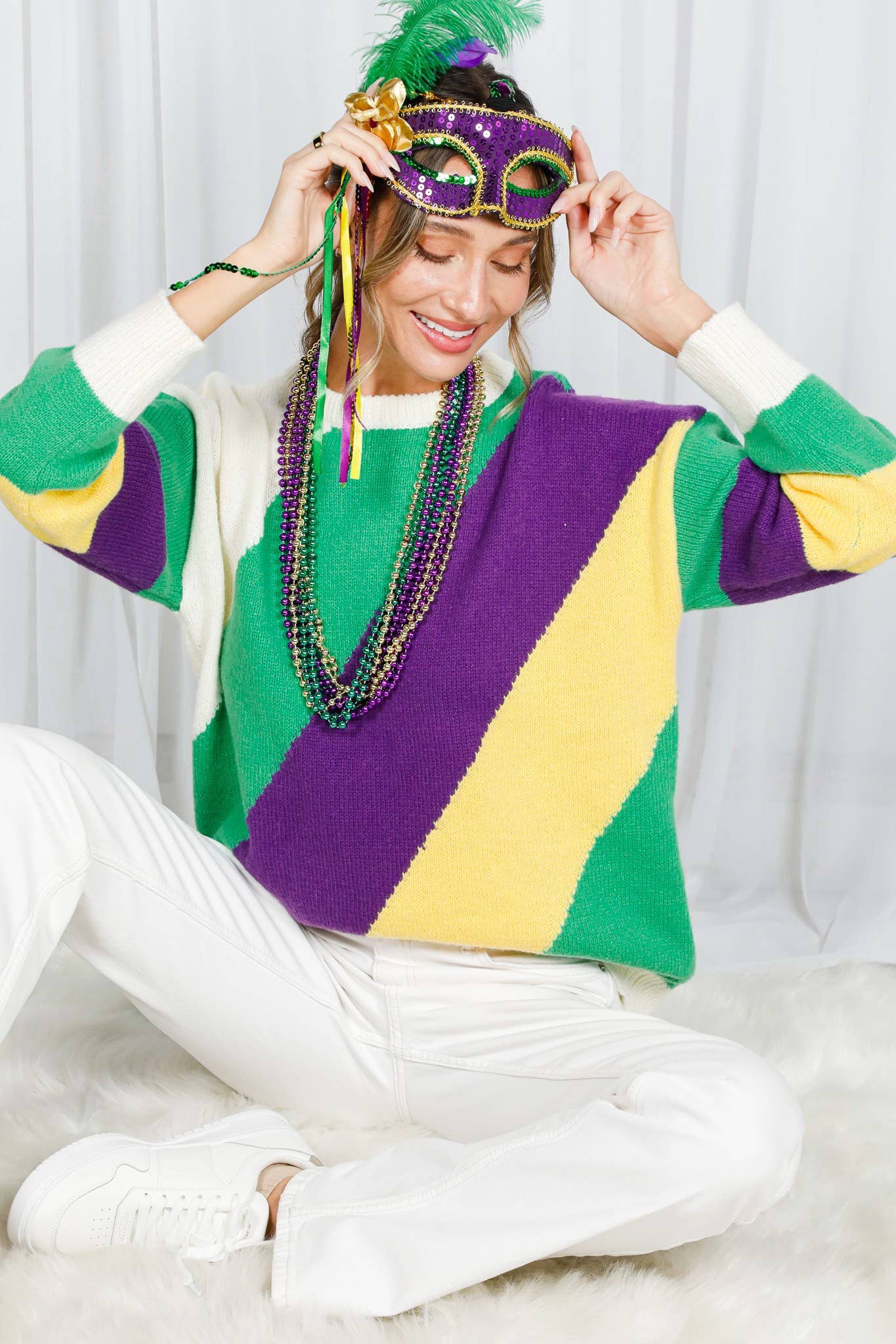 Multi Camisola de malha Mardi Gras Color Block VT60708A para venda a revendedores na Faire4