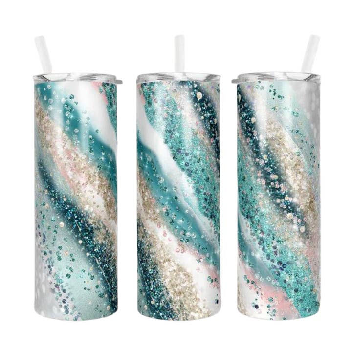 Gobelet de 20 oz à paillettes turquoises pour la vente par Farmtown Printing Company