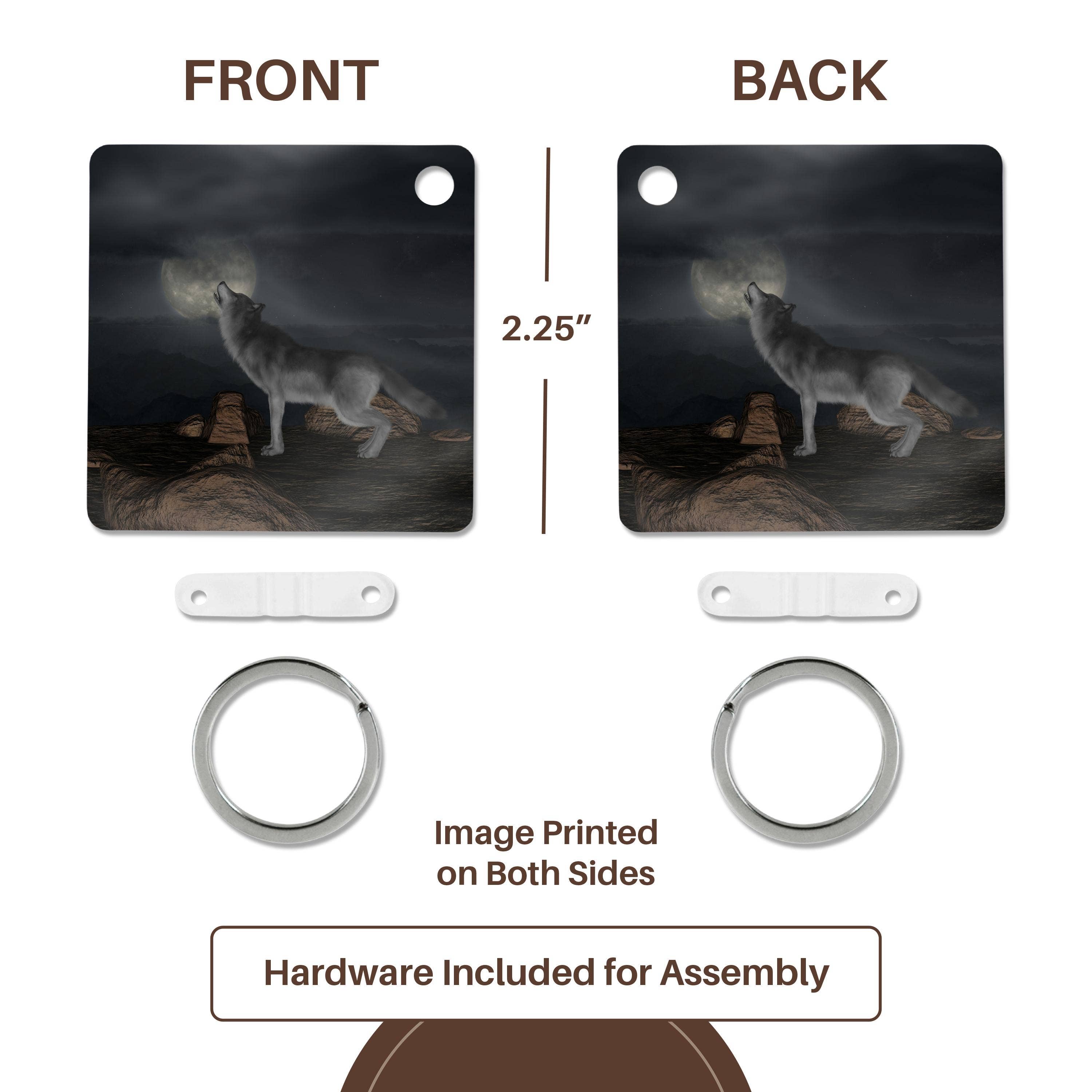 3dRose - Vente Porte-clés – unisexe - 3dRose, Loup hurlant à la lune - Photographie animalière fantastique de loups, Porte-clés4