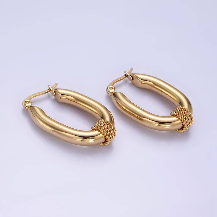 Stainless Steel 30mm Multiple Twist Croissant Chubby Oblong Latch Hoop Earrings | AE437 for wholesale by Aim Eternal